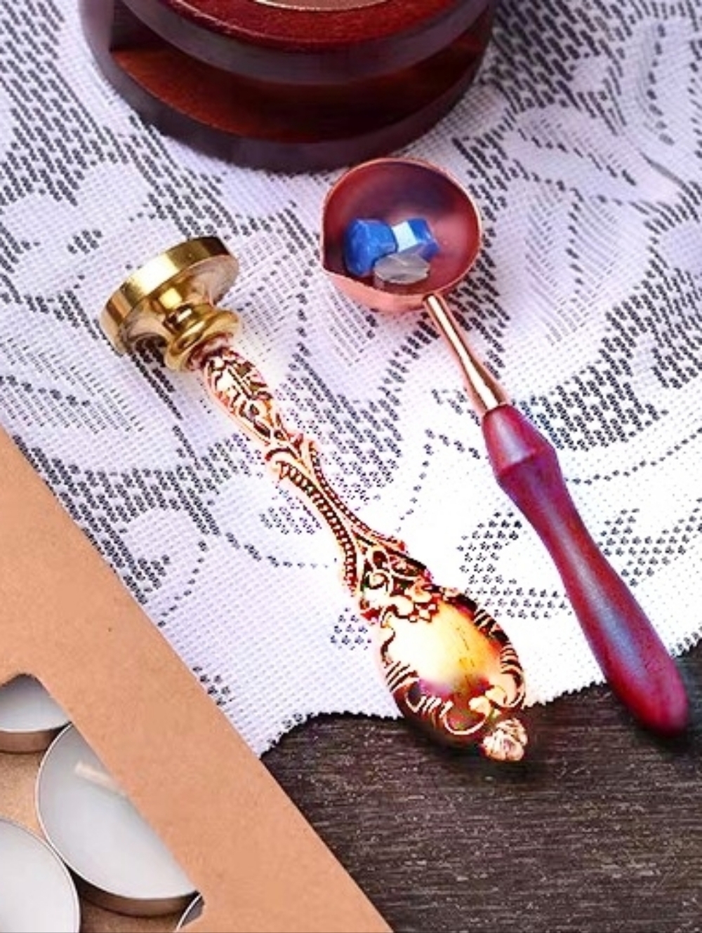 💮3/$30💮 Gold Wax Seal Stamp Handle & Wooden Spoon Set